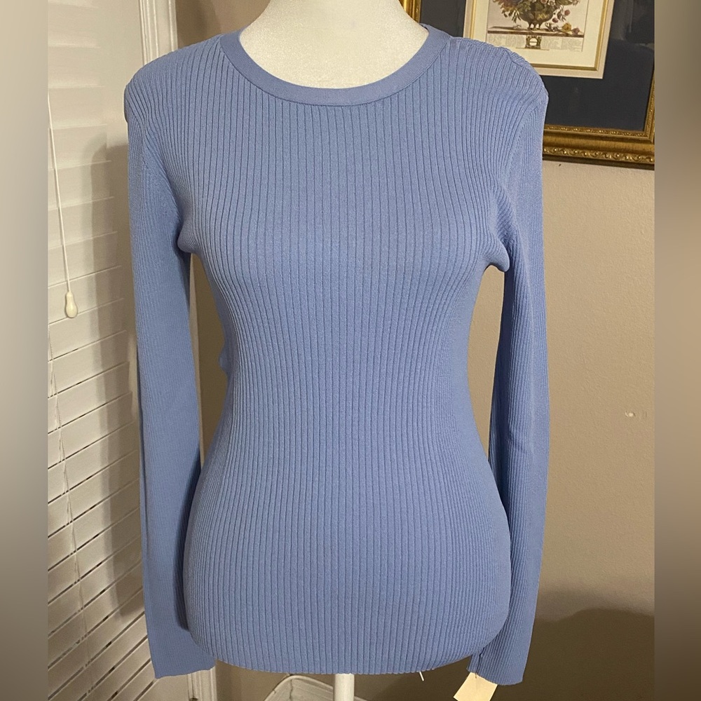 Gianni Bini Women's Small Ribbed Knit Sweater Atlas Blue Long Sleeve Fitted NWT